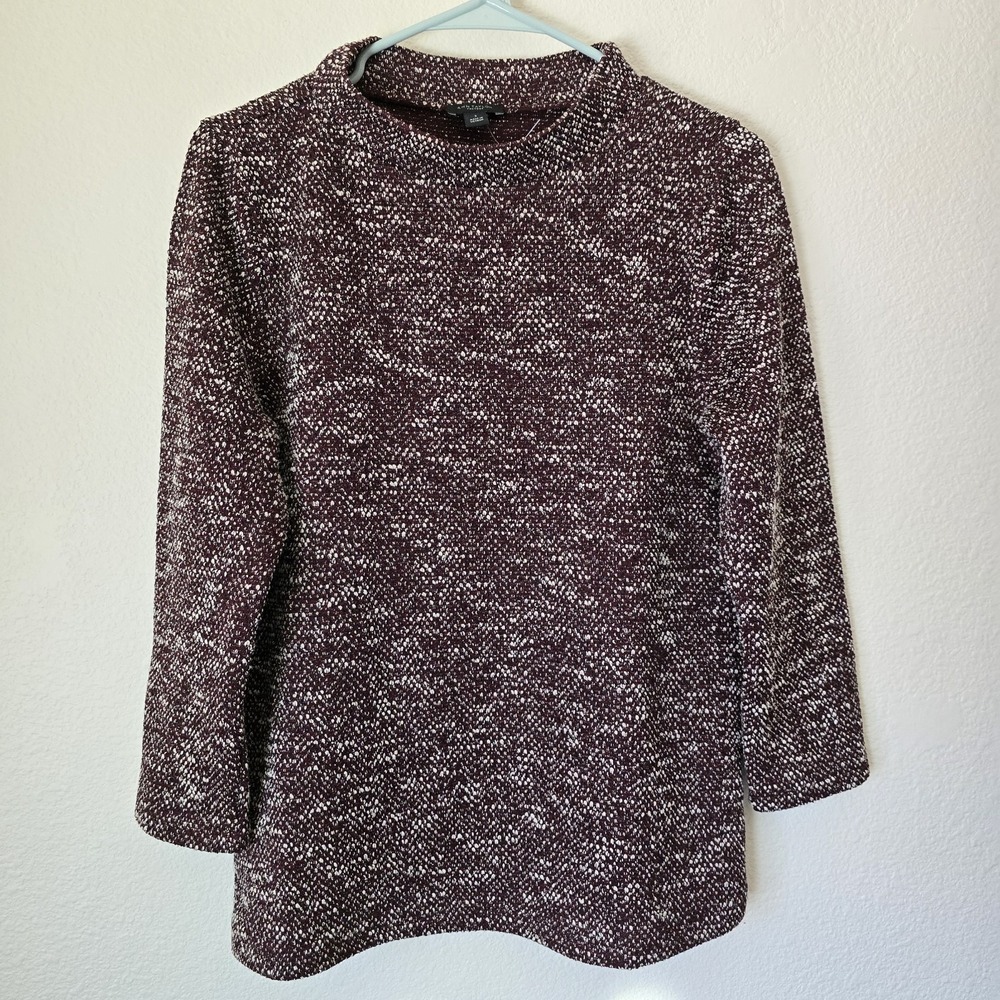 Ann Taylor Factory Women's Small Marled Knit Top 3/4 Sleeve Wine Cotton Blend